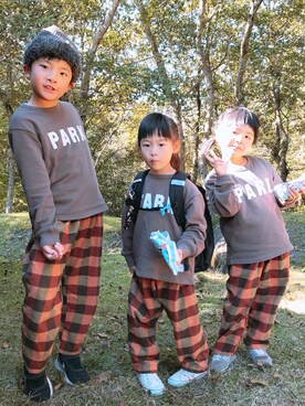「handmade」｜「アイテム（ニットキャップ/ビーニー）」を使った、@bunbunさん（キッズ・127cm）の秋コーディネート