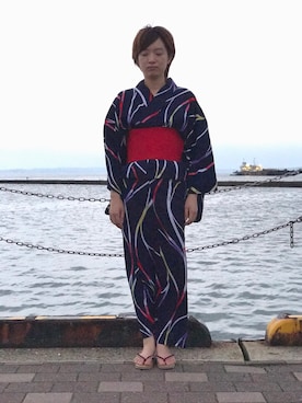 「アイテム（水着/着物・浴衣、ブルー系）」を使った、tomomiさん（レディース・161cm）の夏コーディネート