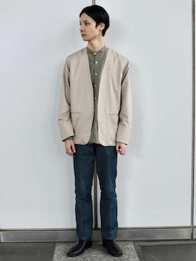 「ADAM ET ROPE'（アダムエロペ）のアイテム（ノーカラージャケット）」を使った、maru.さん（メンズ・178cm）の春コーディネート