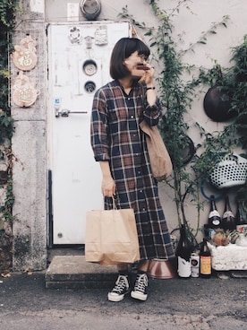 「Steven Alan（スティーブンアラン）のアイテム（シャツワンピース）」を使った、もちこさん（レディース・164cm）の秋コーディネート
