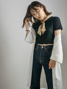「ハイウエストデニム」｜りおなさん（レディース・154cm）の夏コーディネート