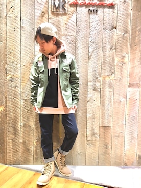「MK MICHEL KLEIN HOMME （エムケーミッシェルクランオム）のアイテム（帽子）」を使った、あーりーさん（メンズ・153cm）の春コーディネート