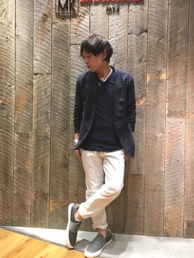 「MK MICHEL KLEIN HOMME （エムケーミッシェルクランオム）のアイテム（パンツ）」を使った、あーりーさん（メンズ・153cm）の春コーディネート