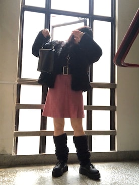 「Paul Smith（ポールスミス）のアイテム（スカート、ピンク系）」を使った、MARIAさん（レディース・160cm）の冬コーディネート