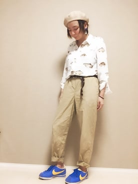 「雨」｜「アイテム（ハンチング/ベレー帽）」を使った、も3みさん（レディース・154cm）の夏コーディネート