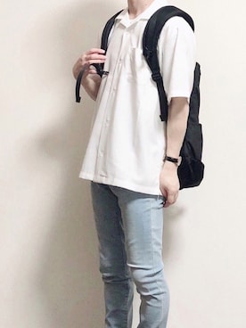 「黒リュック」｜「アイテム（その他）」を使った、O$A158 相互フさん（メンズ・159cm）の夏コーディネート