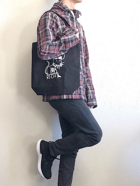 「JUNRED（ジュンレッド）のアイテム（トートバッグ）」を使った、O$A158 相互フさん（メンズ・159cm）の秋コーディネート