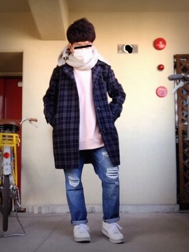 「CIAOPANIC TYPY（チャオパニックティピー）のアイテム（ステンカラーコート）」を使った、俊輔さん（メンズ・167cm）の冬コーディネート