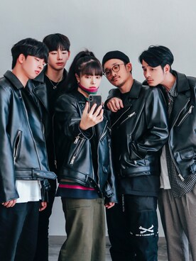 「model」｜「アイテム（ライダースジャケット）」を使った、jc jungさん（メンズ・177cm）の冬コーディネート