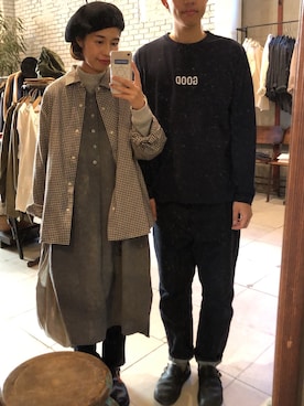 「YAECA」｜「アイテム（ハンチング/ベレー帽）」を使った、namiさん（レディース・158cm）の冬コーディネート