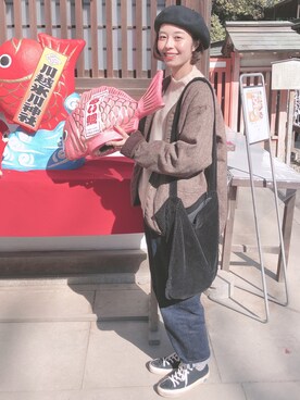 「YAECA」｜「アイテム（ハンチング/ベレー帽）」を使った、namiさん（レディース・159cm）の冬コーディネート