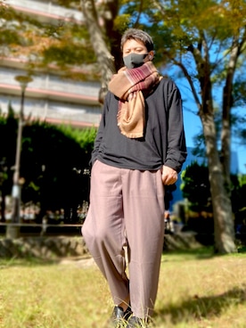 「チェック柄に恋してる」｜「アイテム（スリッポン）」を使った、きょんさん（メンズ・168cm）の秋コーディネート