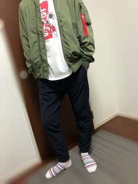「Right-on（ライトオン）のアイテム（MA-1）」を使った、takenさん（メンズ・180cm）の春コーディネート