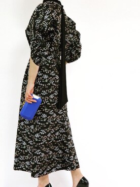 Mame Kurogouchi（マメ クロゴウチ） フローラルカットジャガードボリュームスリーブドレス（ブラック/サイズ2）を使った人気
