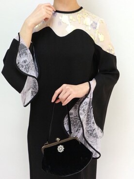 Mame Kurogouchi（マメ クロゴウチ） シルクラメプリントIラインドレス（ブラック/サイズ2）を使った人気ファッションコーディネート - WEAR