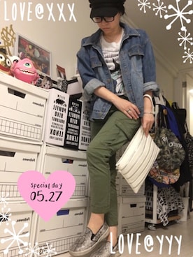 「パジャマ」｜「アイテム（デニムジャケット）」を使った、Risa Shimizuさん（レディース・157cm）の春コーディネート