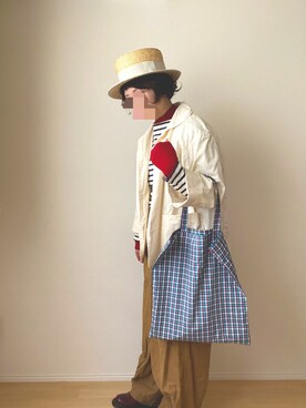 「メガネ」｜「アイテム（その他アウター）」を使った、うめさんさん（レディース・154cm）の春コーディネート