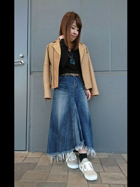 「ららぽーと富士見」｜「アイテム（ライダースジャケット）」を使った、sakiさん（レディース・147cm）の冬コーディネート