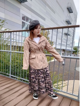 「アイテム（ミリタリージャケット）」を使った、sakiさん（レディース・147cm）の秋コーディネート