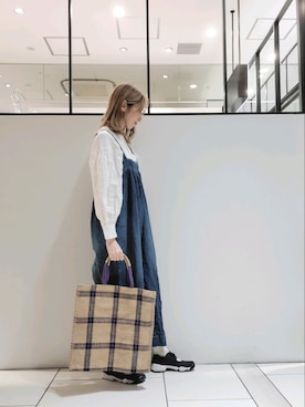 「ノーカラーシャツ」｜「アイテム（オールインワン・サロペット）」を使った、nagashimaさん（レディース・160cm）の春コーディネート