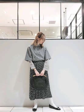 「柄×柄」｜「アイテム（バレエシューズ）」を使った、nagashimaさん（レディース・160cm）の春コーディネート