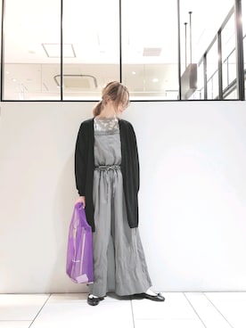 「ロングカーディガン」｜「アイテム（オールインワン・サロペット）」を使った、nagashimaさん（レディース・160cm）の春コーディネート