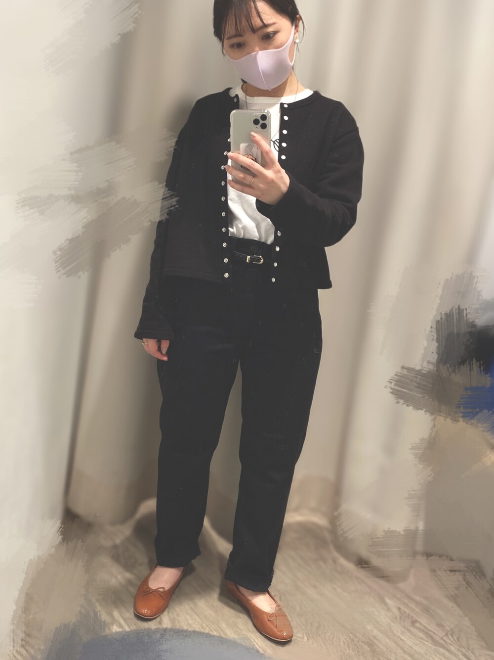 「カジュアルコーデ、ラクチンコーデ、フラットシューズ、repetto、レペット、agnes b.、アニエスベー」｜「RepettoのCENDRILLON HAUTE , BALLERINA  / V374V（バレエシューズ、ブラウン系）」を使った、  tim ⁑ さん（レディース・150cm）の冬コーディネートの1枚目の写真