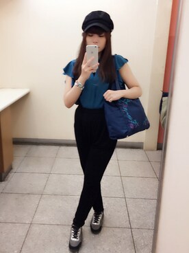 「ENVYM（アンビー）のアイテム（帽子）」を使った、えりーあんとわねっとさん（レディース・155cm）の秋コーディネート
