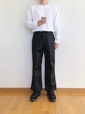 「GU（ジーユー）のアイテム（Tシャツ/カットソー、ホワイト系）」を使った、かぺじゅんさん（メンズ・165cm）の秋コーディネート