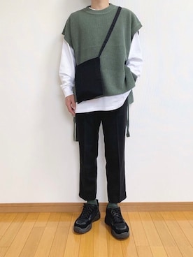 「Adoon plain（アドーンプレーン）のアイテム（ベスト）」を使った、かぺじゅんさん（メンズ・165cm）の秋コーディネート