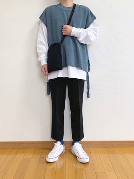 「Adoon plain（アドーンプレーン）のアイテム（ベスト）」を使った、かぺじゅんさん（メンズ・165cm）の秋コーディネート