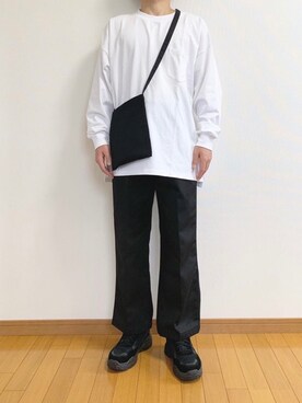 「BENDER TOKYO（ベンダートウキョウ）の【BENDER TOKYO】ヘビーウェイト ポケット付き ビッグシルエット ロンT/ロングTシャツ 袖リブ（Tシャツ/カットソー、ホワイト系）」を使った、かぺじゅんさん（メンズ・165cm）の秋コーディネート