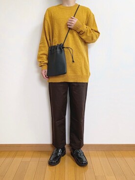 「GU（ジーユー）のXXLサイズ（ニット/セーター、イエロー系）」を使った、かぺじゅんさん（メンズ・165cm）の冬コーディネート