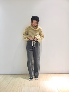 「ボリュームニット」｜「アイテム（帽子）」を使った、くりためいさん（レディース・160cm）の秋コーディネート