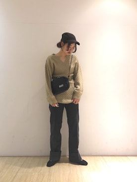 「ロングニット」｜「アイテム（パンツ）」を使った、くりためいさん（レディース・160cm）の秋コーディネート