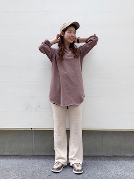 「ピグメント」｜「アイテム（帽子）」を使った、くりためいさん（レディース・160cm）の春コーディネート