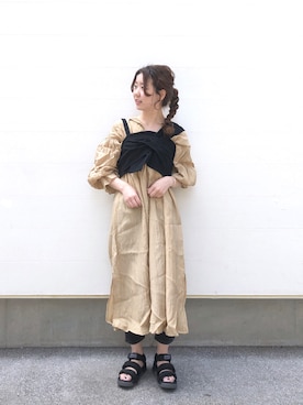 「2wayワンピース」｜「アイテム（サンダル）」を使った、くりためいさん（レディース・160cm）の春コーディネート