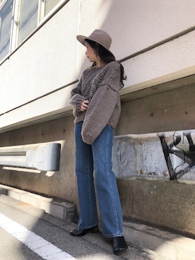 「ボリュームニット」｜「アイテム（帽子）」を使った、くりためいさん（レディース・160cm）の秋コーディネート