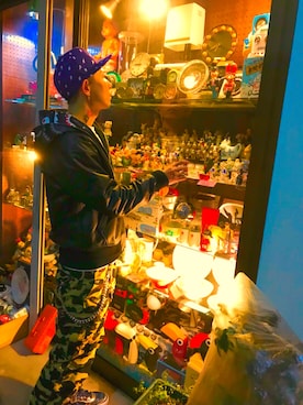 「A BATHING APE（アベイシングエイプ）のアイテム（ライダースジャケット）」を使った、よしそんさん（メンズ・181cm）の冬コーディネート