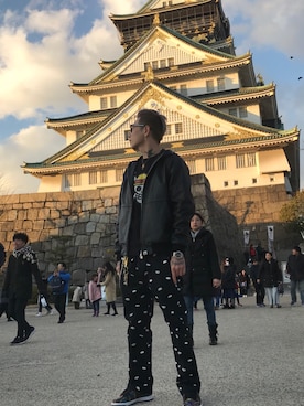 「A BATHING APE（アベイシングエイプ）のアイテム（ライダースジャケット）」を使った、よしそんさん（メンズ・181cm）の冬コーディネート