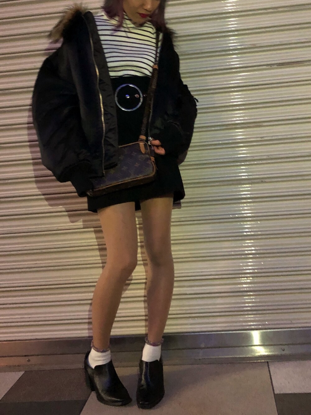 「ootd、低身長、150cm、モノトーンコーデ、murua、ma-2、ZARA、EMODA、LouisVuitton、w closet」｜「ZARAのアイテム（スカート、ブラック系）」を使った、CHIHIROさん（レディース・150cm）の冬コーディネートの1枚目の写真