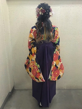 「ハーフアップ」｜「アイテム（浴衣）」を使った、CHIHIROさん（レディース・150cm）の春コーディネート