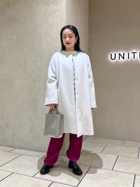 「pants」｜「アイテム（ノーカラーコート）」を使った、中西　麻菜さん（レディース・151cm）の冬コーディネート