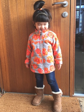 「花柄」｜「アイテム（その他アウター）」を使った、mimiさん（キッズ・90cm）の冬コーディネート