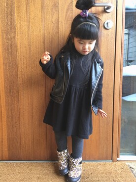 「UNIQLO（ユニクロ）のアイテム（ライダースジャケット）」を使った、mimiさん（キッズ・90cm）の冬コーディネート