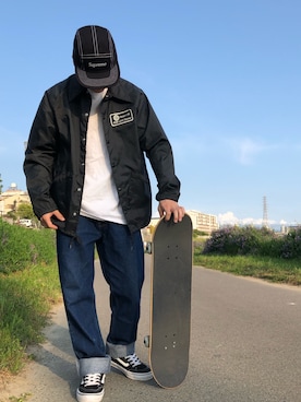「スケボー」｜「アイテム（ナイロンジャケット）」を使った、taketoさん（メンズ・168cm）の春コーディネート