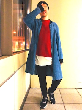「FILA（フィラ）のアイテム（ニットキャップ/ビーニー）」を使った、tomoyaさん（メンズ・172cm）の春コーディネート
