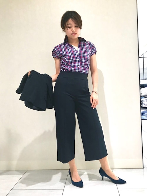 NARACAMICIE日本橋高島屋店cojiさんのシャツ/ブラウス「カラーギンガムチェックフレンチスリーブシャツ(NARACAMICIE|ナラカミーチェ)」を使ったコーディネート