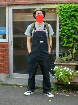 「迷彩」｜「アイテム（オールインワン・サロペット）」を使った、sshmさん（メンズ・176cm）の秋コーディネート