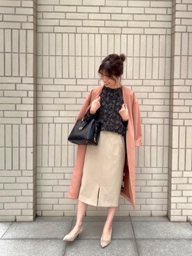 「お呼ばれ」｜「アイテム（その他アウター）」を使った、エールデルクールブラン天神地下街店スタッフさん（レディース・160cm）の春コーディネート